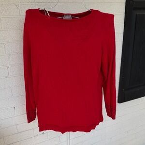 Chico's Vibrant Red Long Sleeve Sweater with Beaded Cuffs